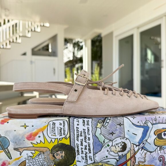 New Jeffrey Campbell Lexii Laced Suede Slingback Flats Beige Cream US 6 - Picture 6 of 17
